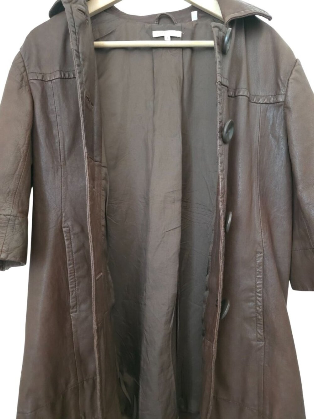 Vince Brown Leather 3/4 Sleeve Big Button-Front Coat Jacket Women's Size S - Picture 4 of 9